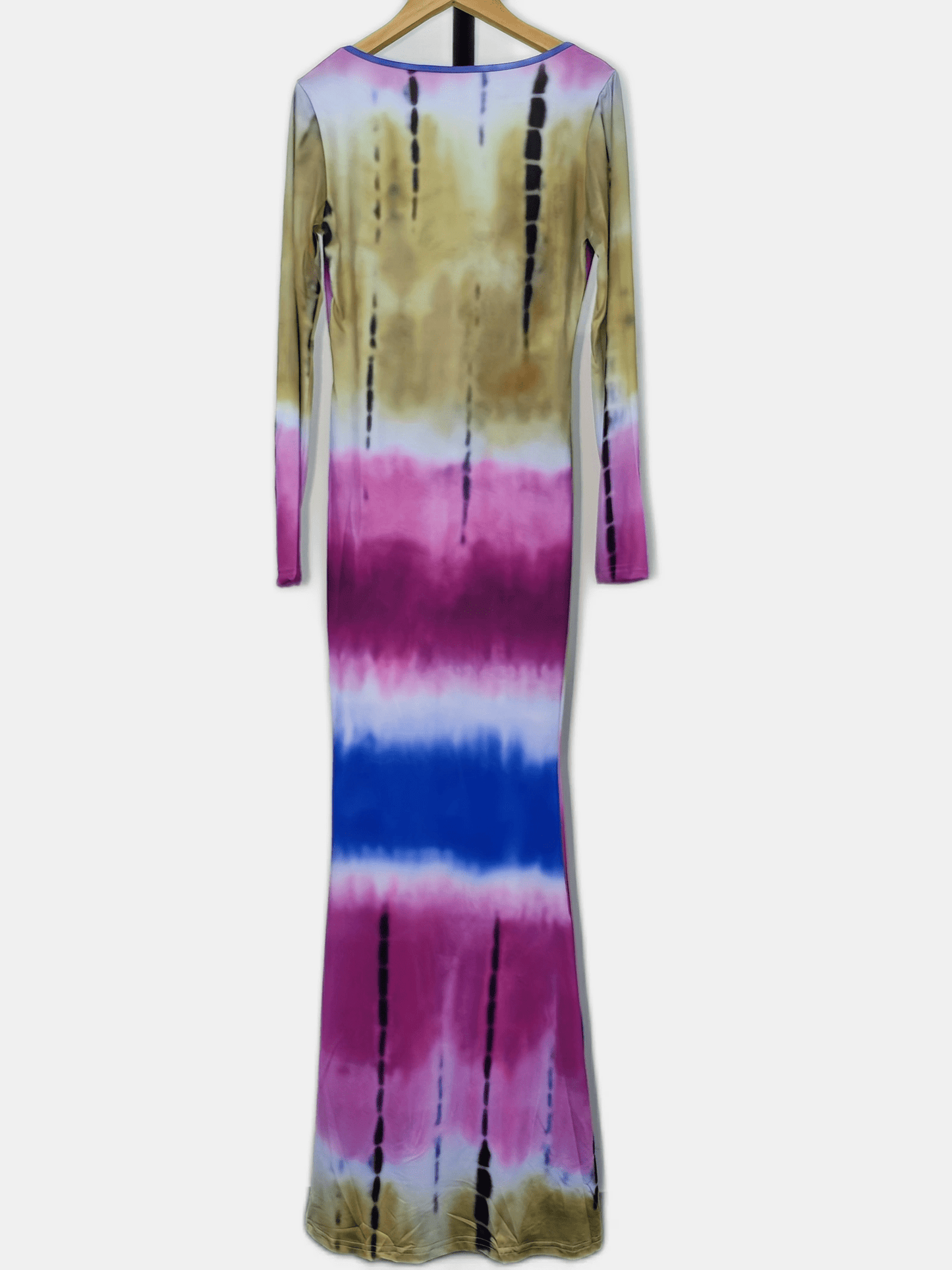 Color Block Bodycon Dress, Sexy Long Sleeve Scoop Neck Maxi Dress, Women's Clothing