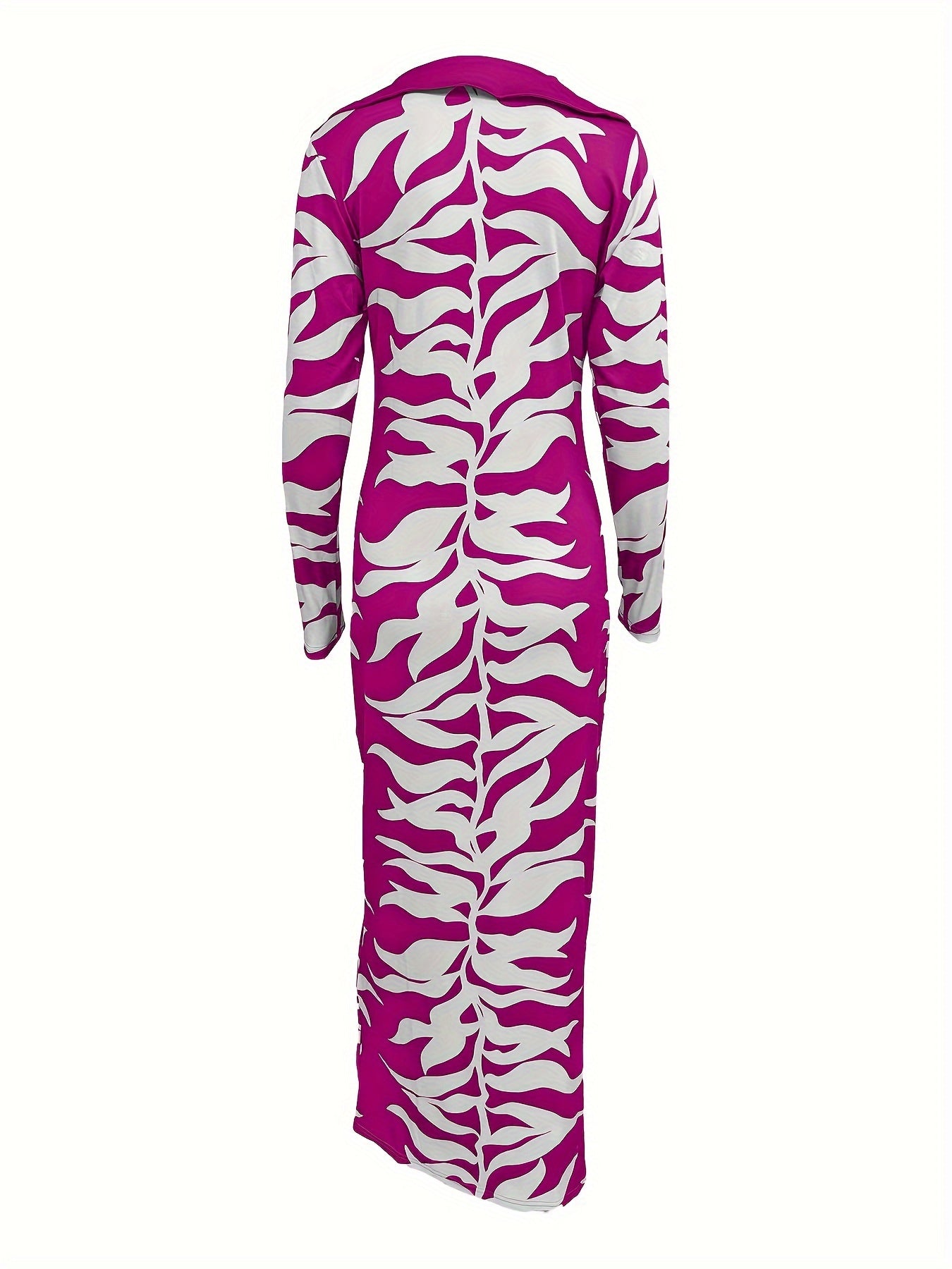 Charming Plant Print Dress - Fashionable Half Button Lapel, Flattering Slim Fit, Maxi Length - Trendy Womens Long Sleeve Clothing for a Sleek Look