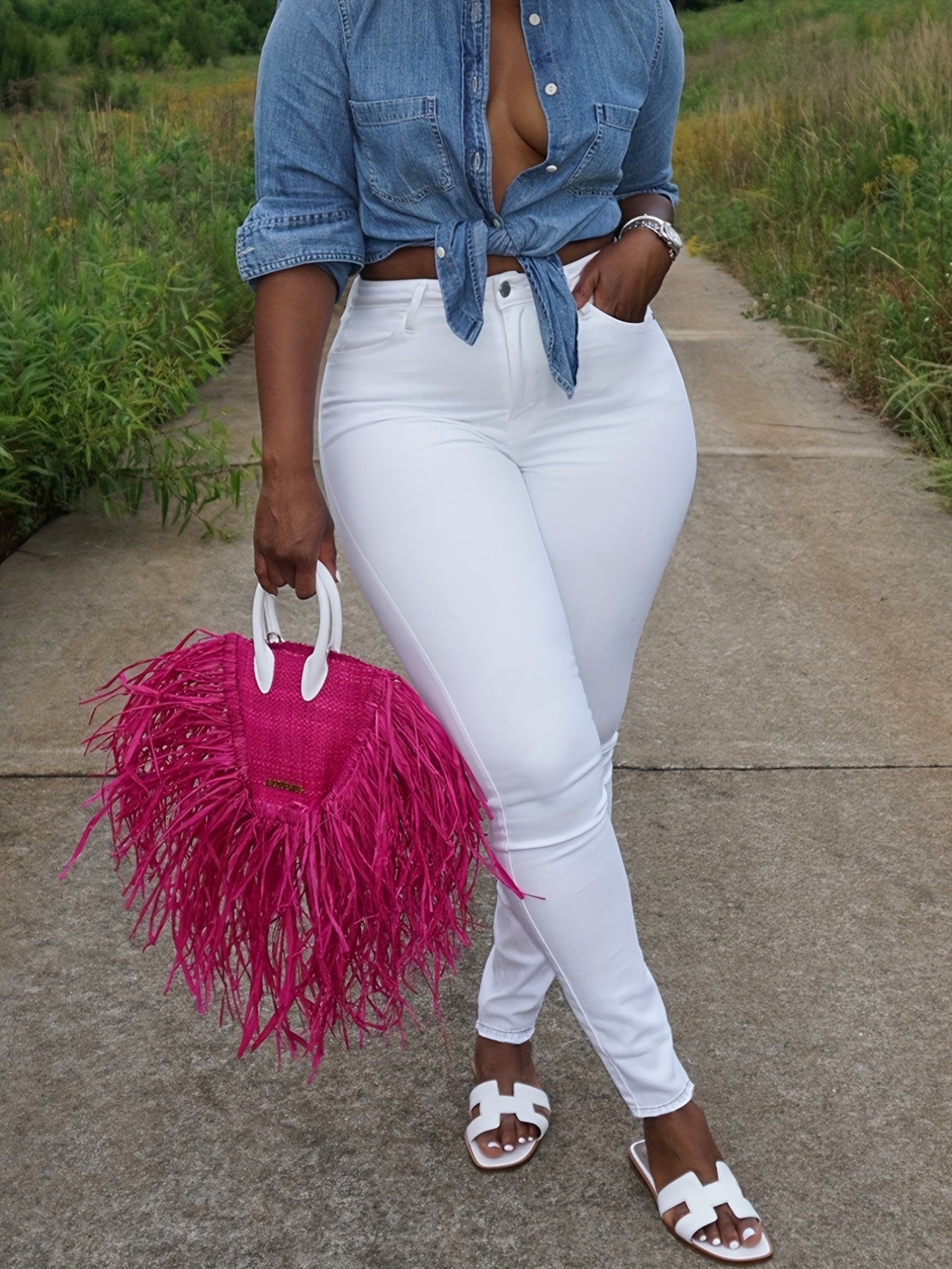 Essential White Jeans - High-Rise Slim Fit Design with Comfortable Stretch, Perfect for Casual Wear, Womens Denim