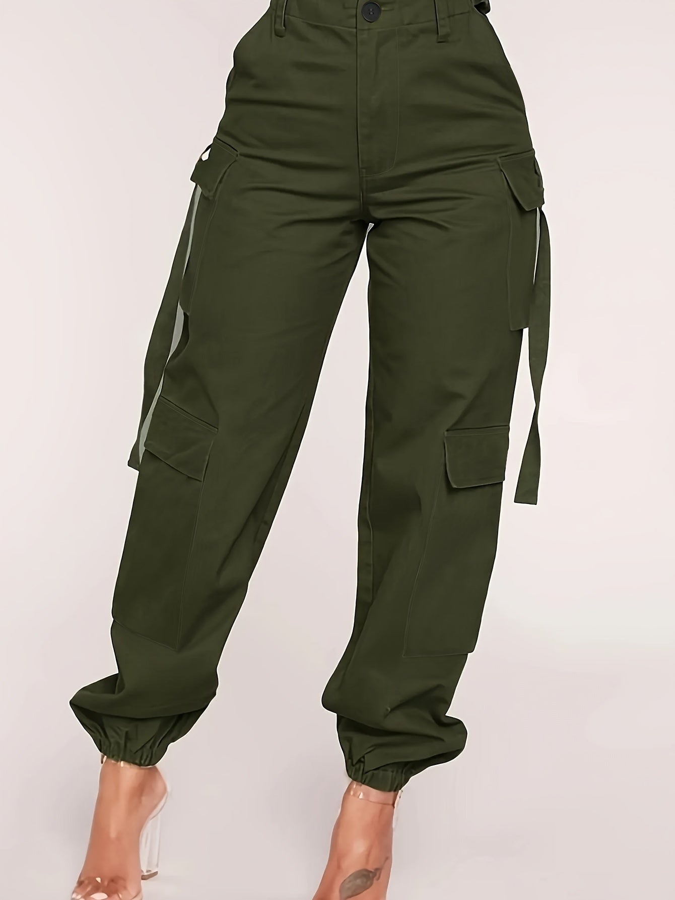 Chic High-Waist Joggers with Cargo Pockets - Comfortable Casual Pants for Women, Perfect for Spring & Fall