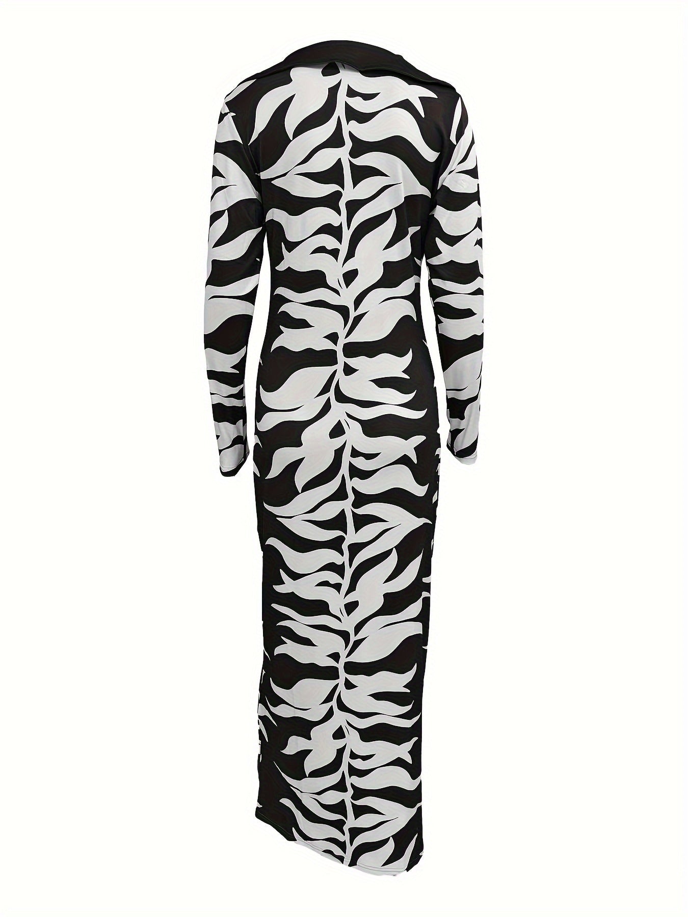 Charming Plant Print Dress - Fashionable Half Button Lapel, Flattering Slim Fit, Maxi Length - Trendy Womens Long Sleeve Clothing for a Sleek Look