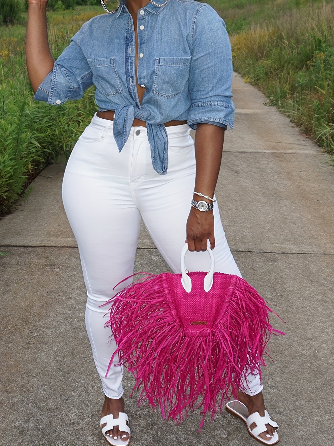 Essential White Jeans - High-Rise Slim Fit Design with Comfortable Stretch, Perfect for Casual Wear, Womens Denim