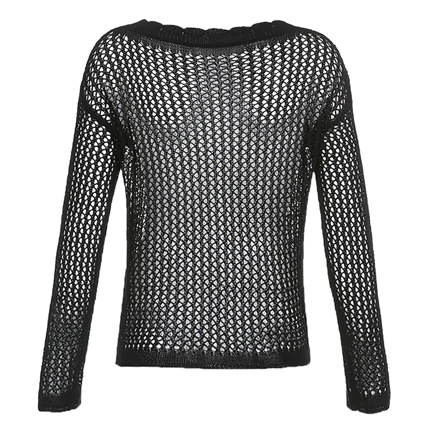 Casual White Sweater Pullovers Hollow Out Fishnet Summer Fashion Loose Smock Sweater Women Harajuku Long Sleeve y2k Holes Shirt - Culture 59