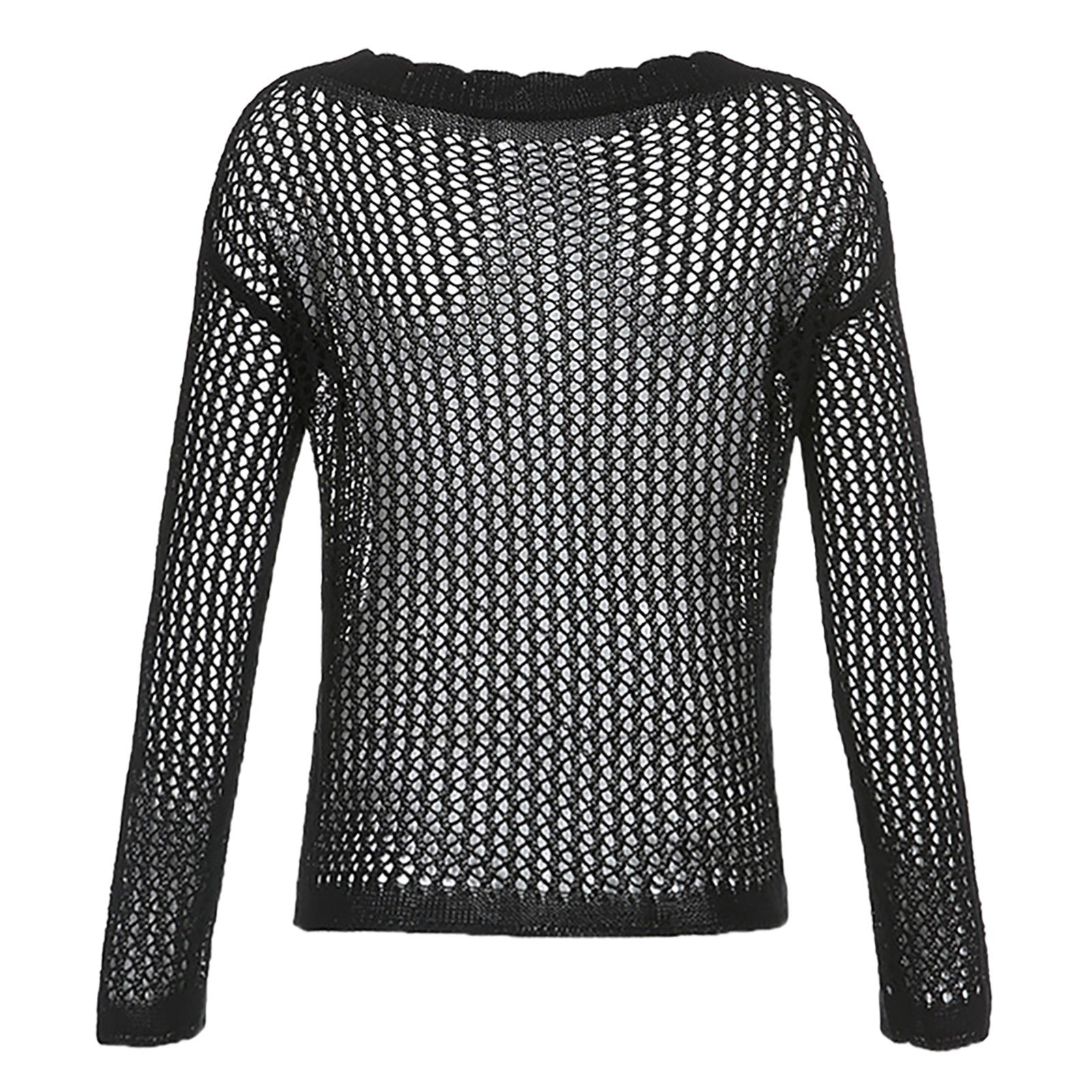 Casual White Sweater Pullovers Hollow Out Fishnet Summer Fashion Loose Smock Sweater Women Harajuku Long Sleeve y2k Holes Shirt - Culture 59