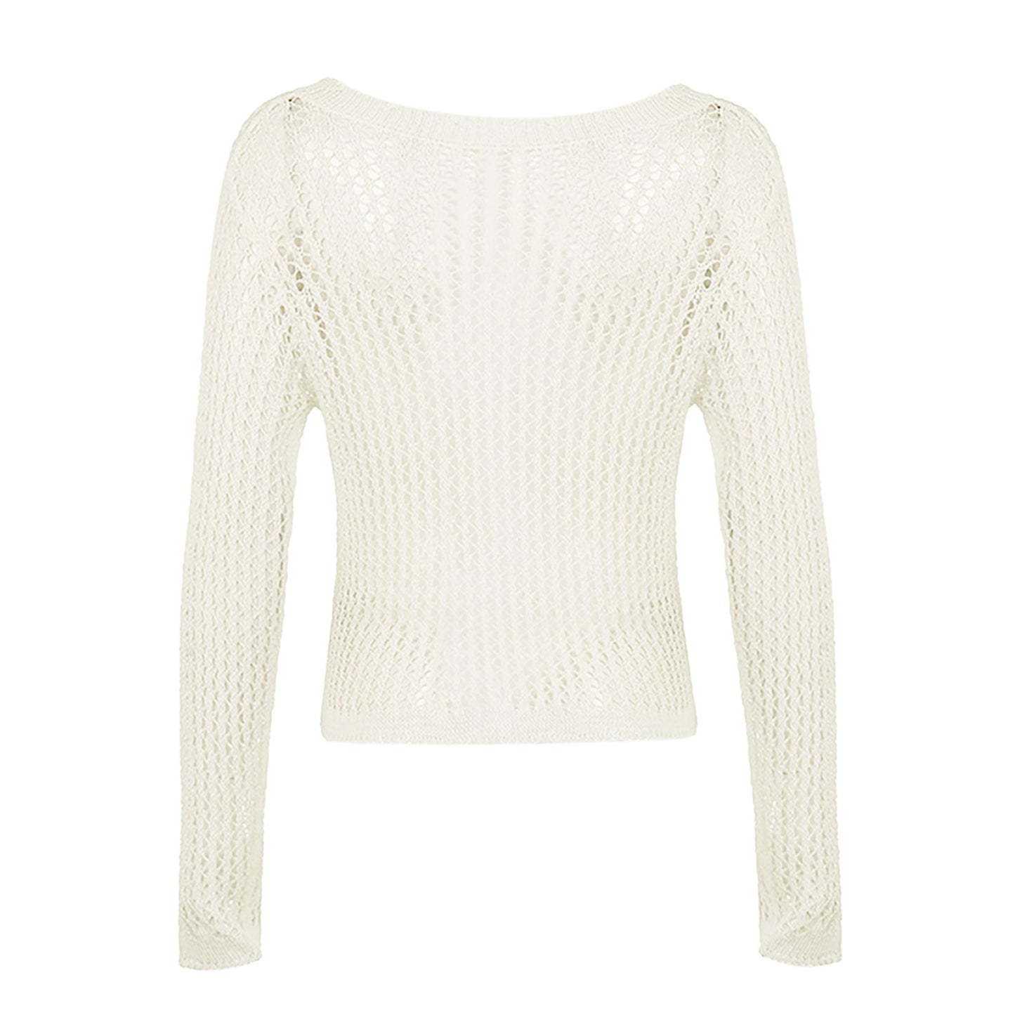 Casual White Sweater Pullovers Hollow Out Fishnet Summer Fashion Loose Smock Sweater Women Harajuku Long Sleeve y2k Holes Shirt - Culture 59