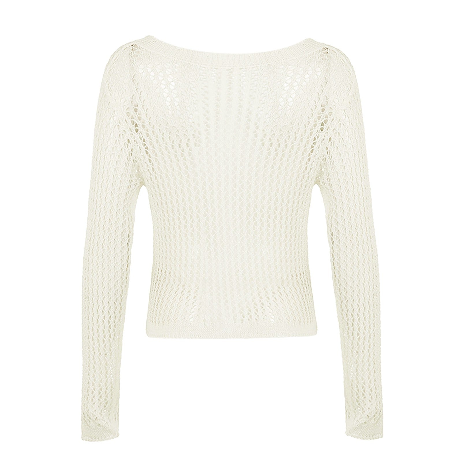 Casual White Sweater Pullovers Hollow Out Fishnet Summer Fashion Loose Smock Sweater Women Harajuku Long Sleeve y2k Holes Shirt - Culture 59