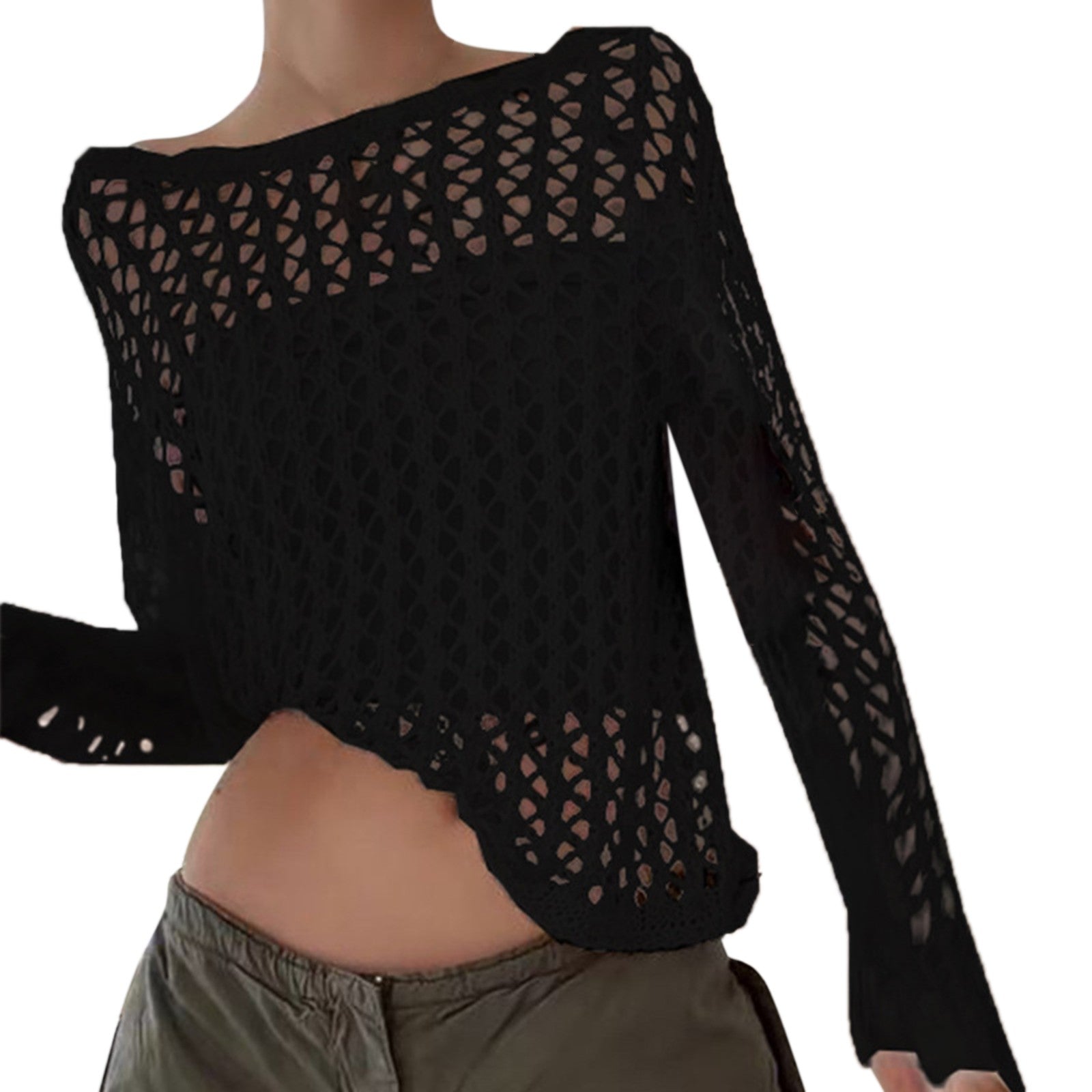 Casual White Sweater Pullovers Hollow Out Fishnet Summer Fashion Loose Smock Sweater Women Harajuku Long Sleeve y2k Holes Shirt - Culture 59