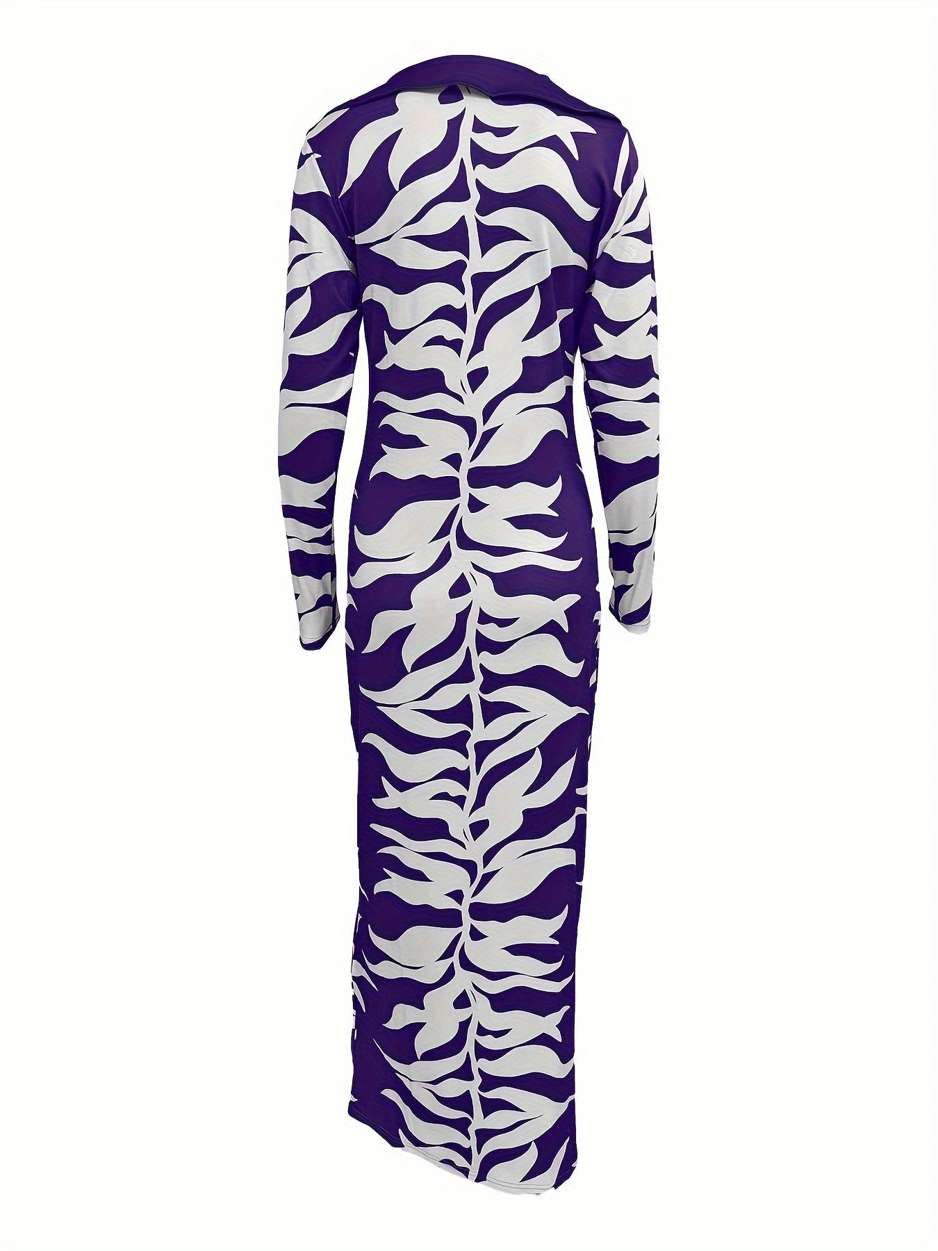 Charming Plant Print Dress - Fashionable Half Button Lapel, Flattering Slim Fit, Maxi Length - Trendy Womens Long Sleeve Clothing for a Sleek Look